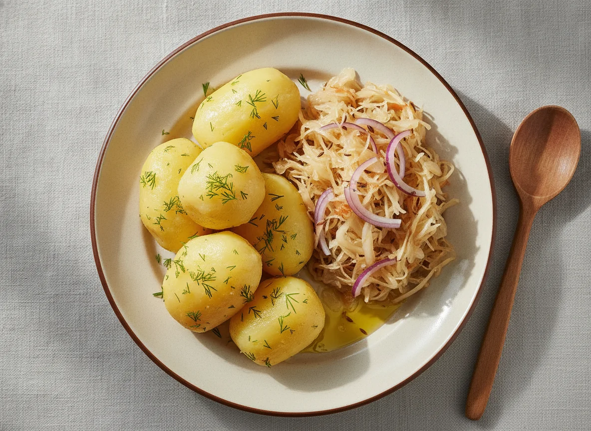 Отварной картофель с квашеной капустой photo
