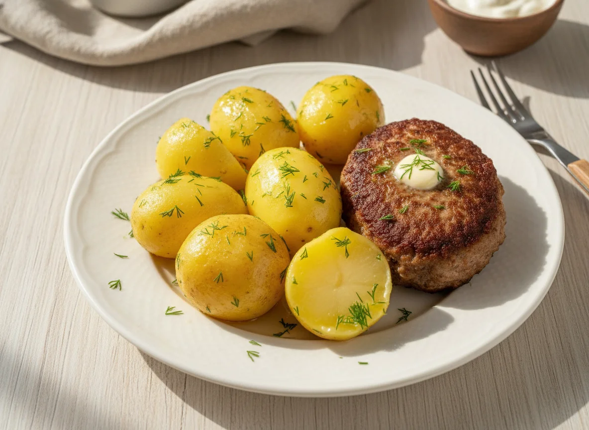 Отварной картофель с мясной котлетой photo