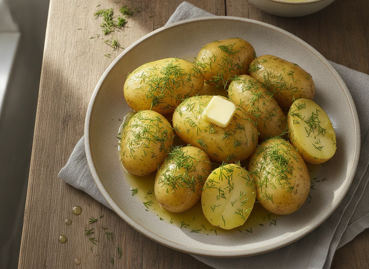 Отварной картофель с укропом и маслом photo