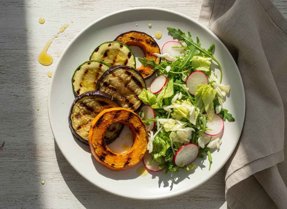 Овощи гриль и свежий салат photo