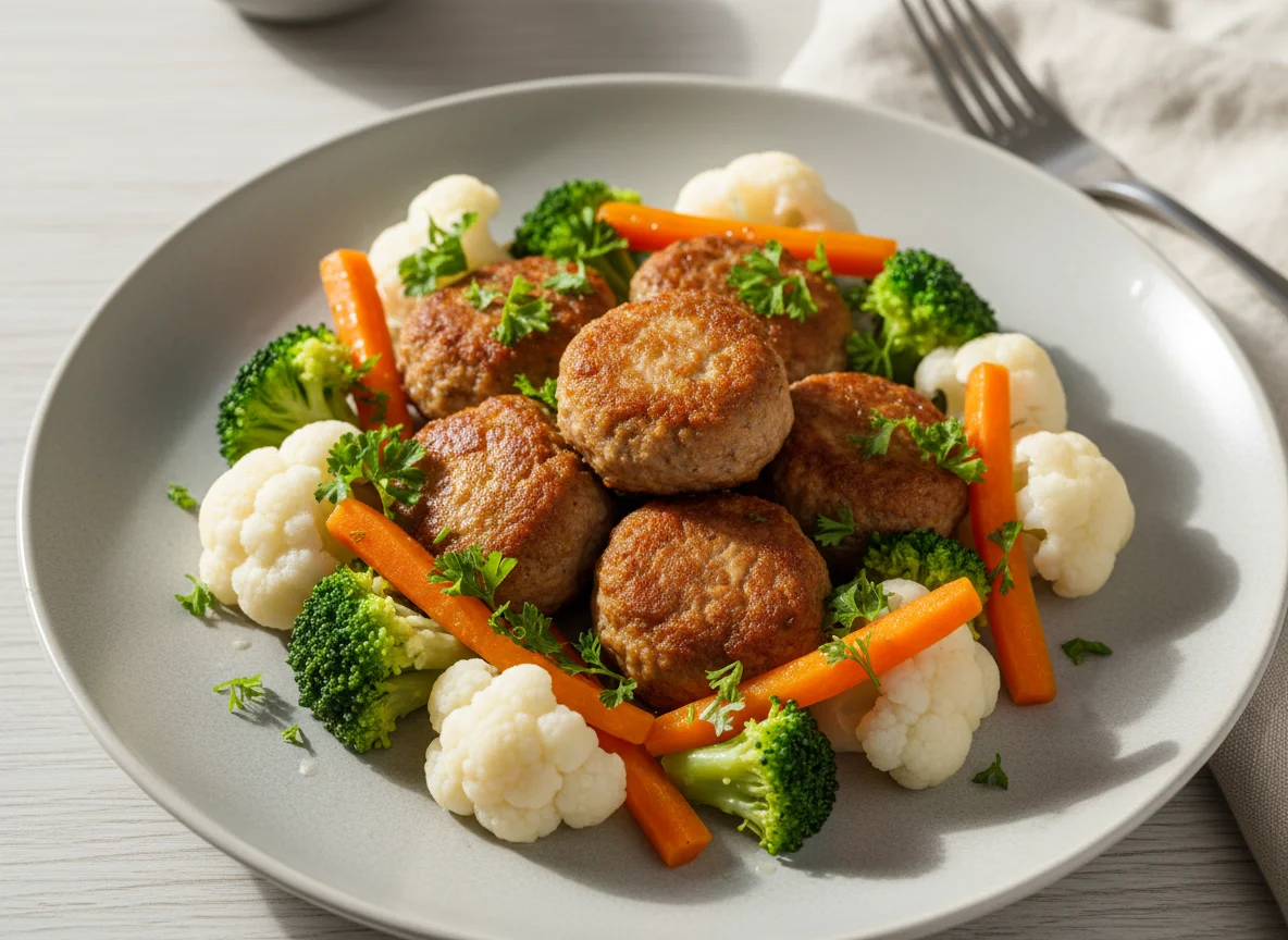 Овощи на пару с митболами из утки Duckit photo