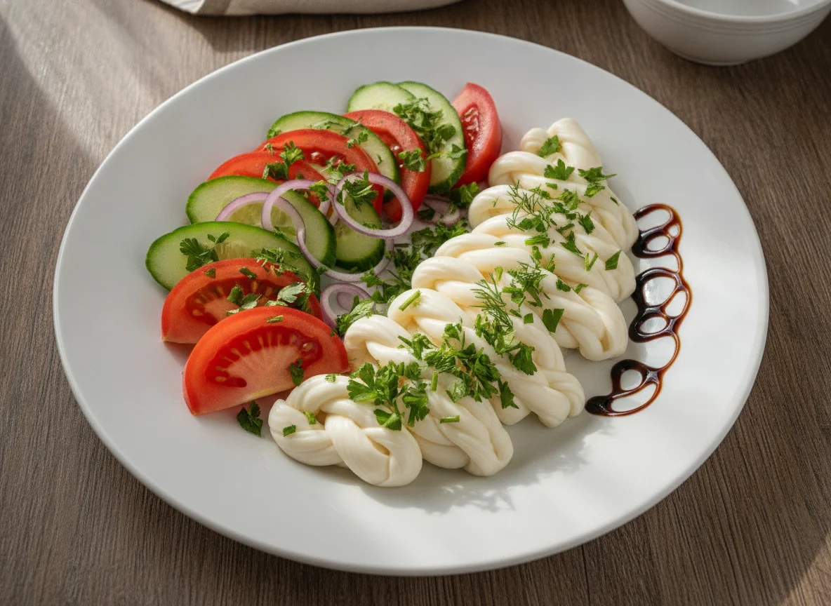 Овощная нарезка с сыром и зеленью photo