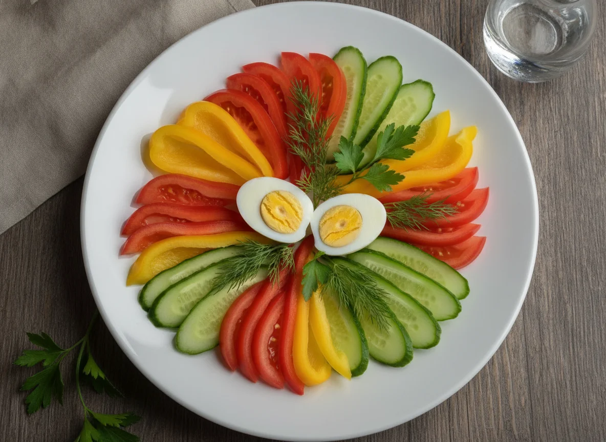 Овощная нарезка с вареным яйцом photo