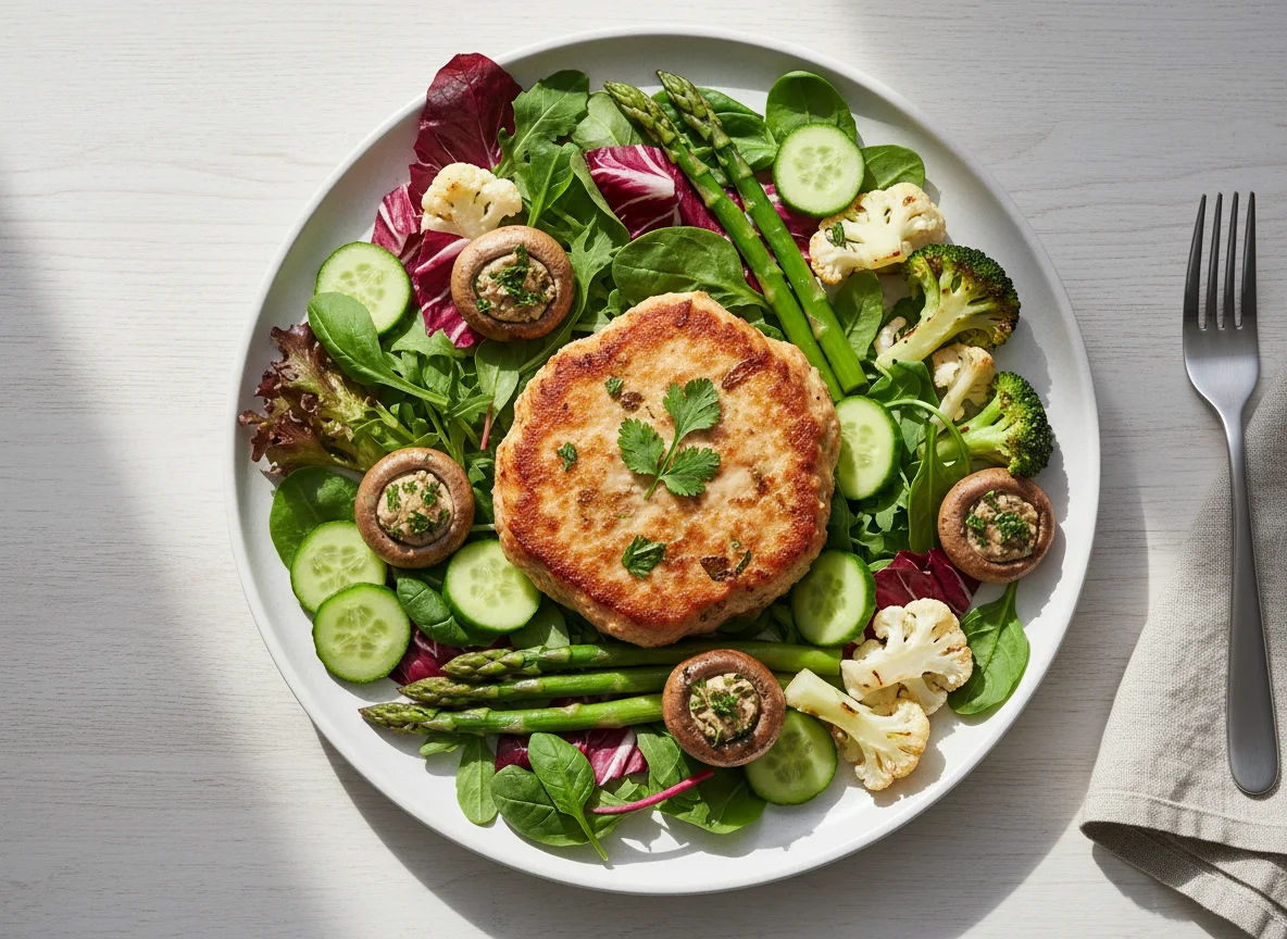 Овощное ассорти с тушеной куриной котлетой photo