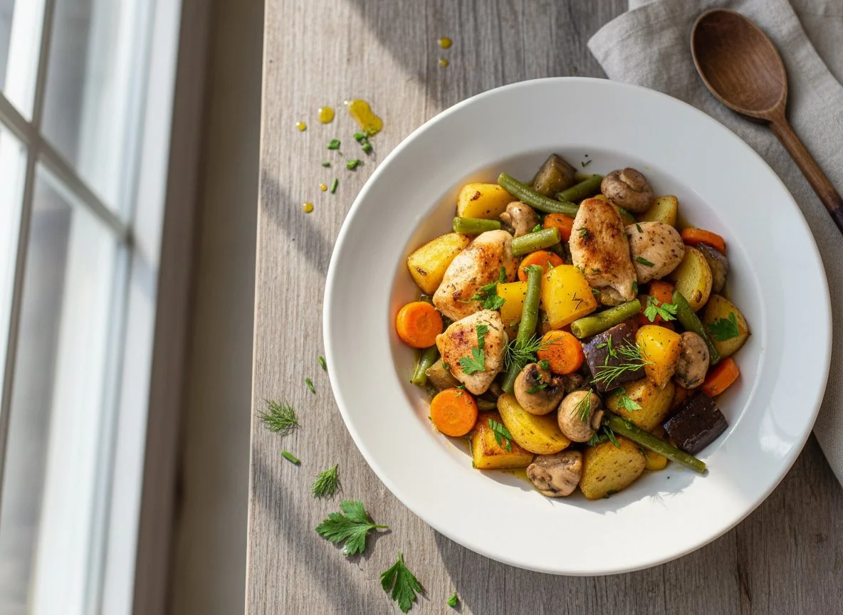 Овощное рагу с грибами и курицей photo