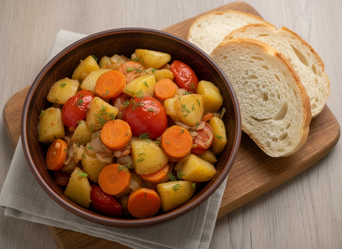 Овощное рагу с хлебом photo