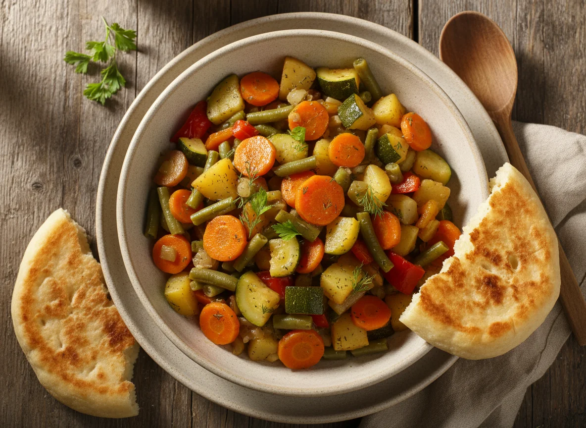 Овощное рагу с картофелем и лепешками photo
