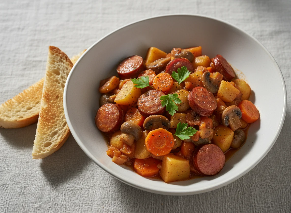 Овощное рагу с колбасой photo