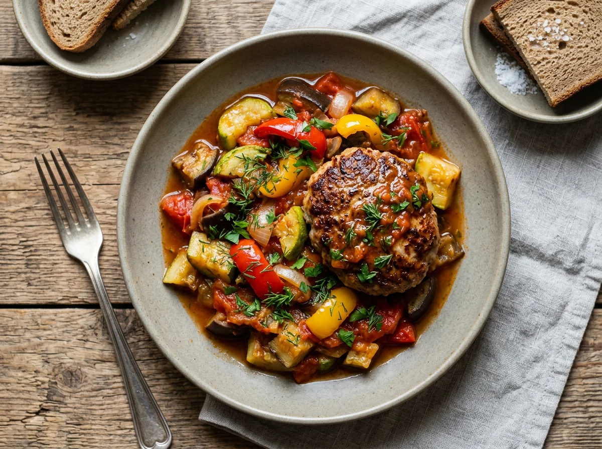 Овощное рагу с котлетой photo