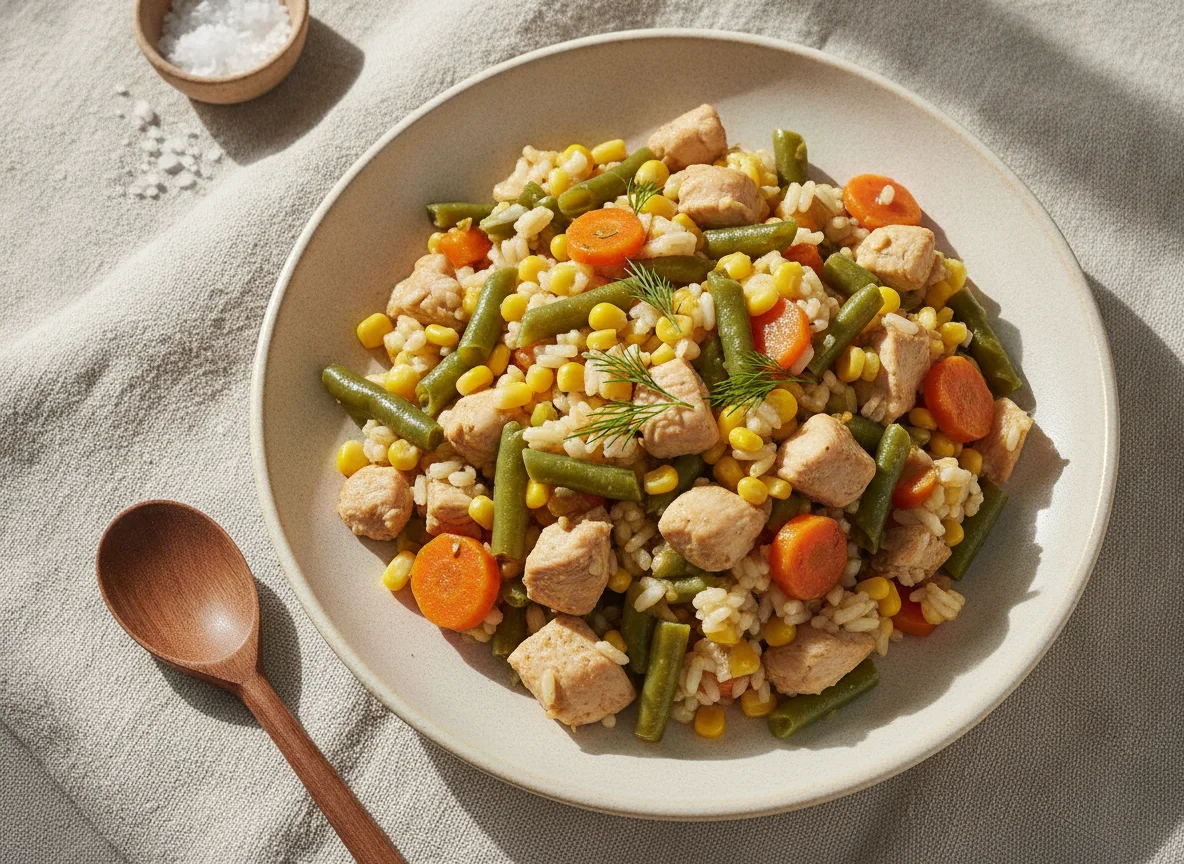 Овощное рагу с курицей и рисом photo