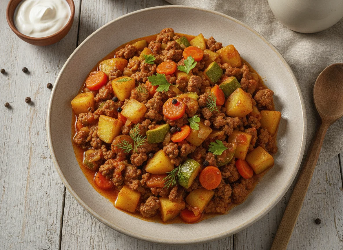 Овощное рагу с мясным фаршем photo
