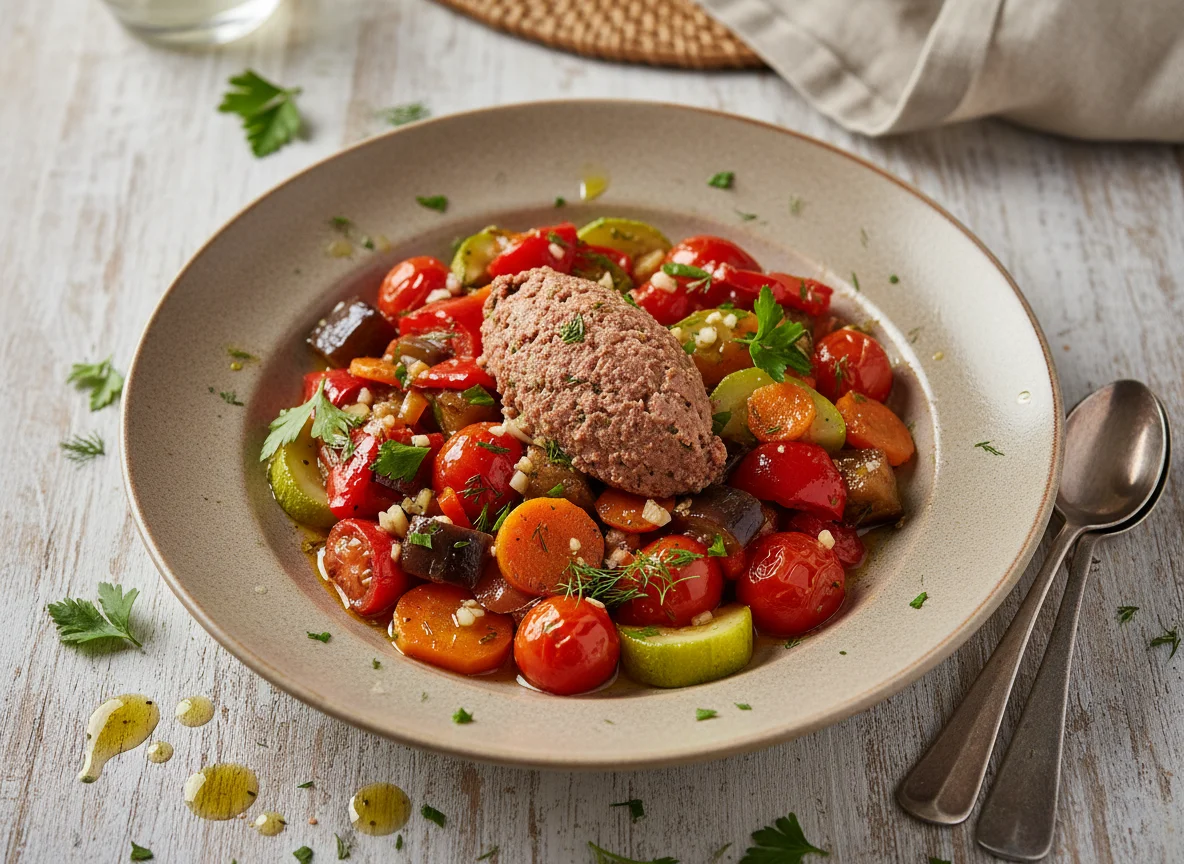 Овощное рагу с мясным паштетом photo