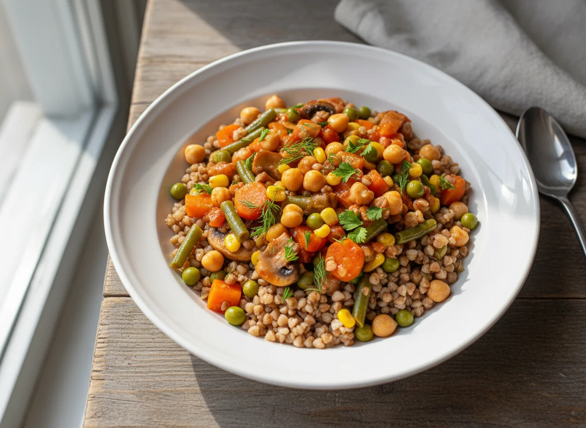 Овощное рагу с нутом и гречкой photo