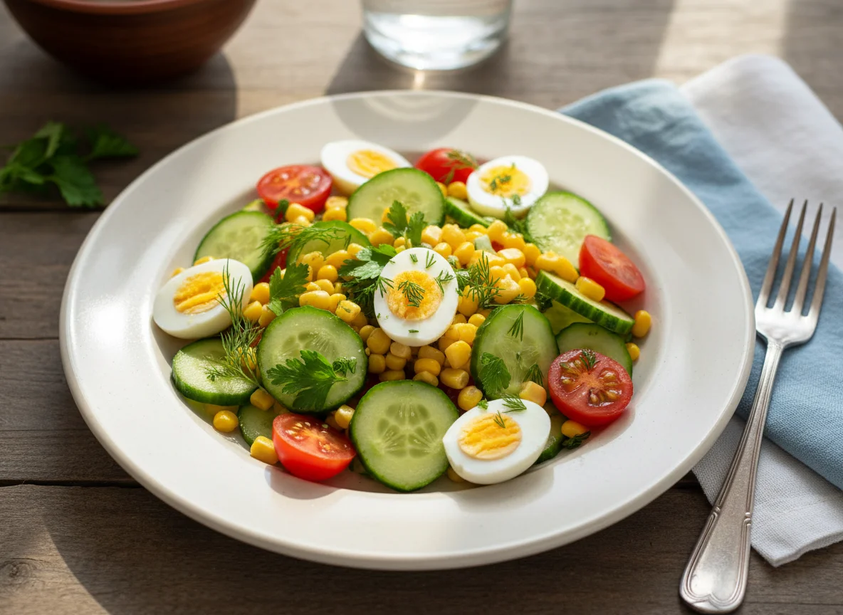 Овощной салат с яйцом и кукурузой photo