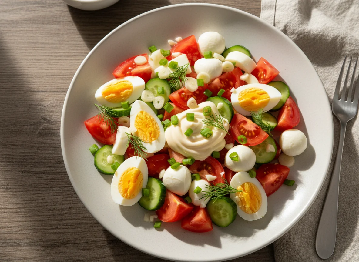 Овощной салат с яйцом и сыром photo