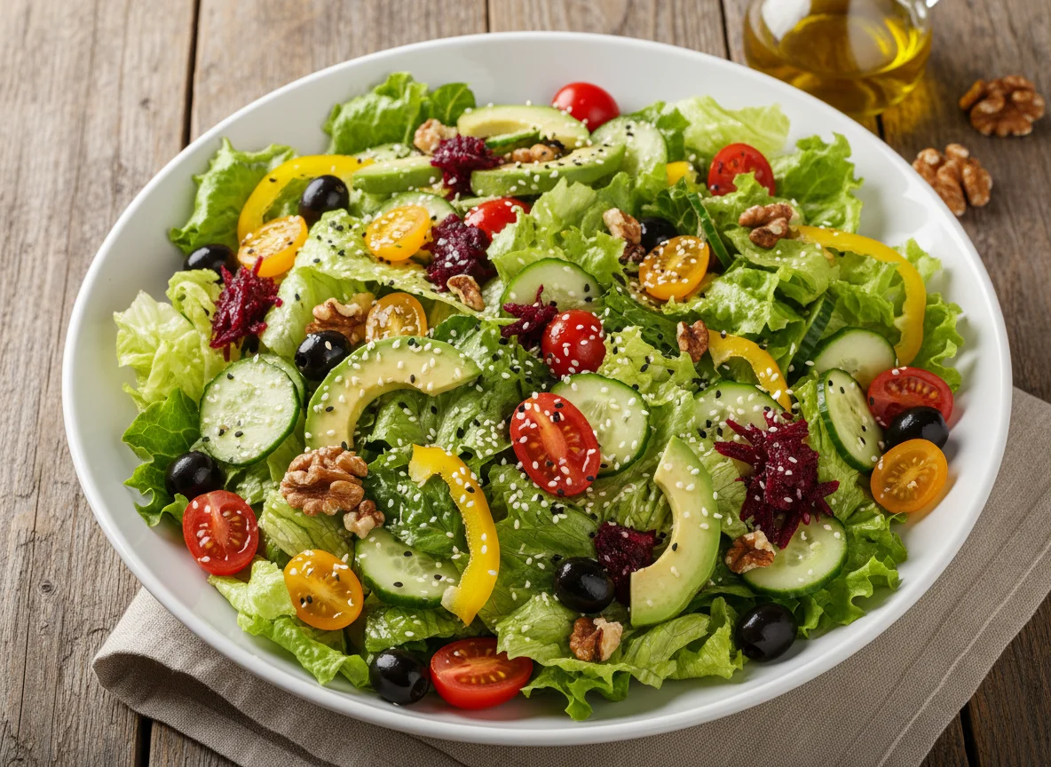 Овощной салат с авокадо и орехами photo