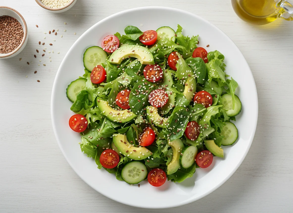 Овощной салат с авокадо и семенами photo