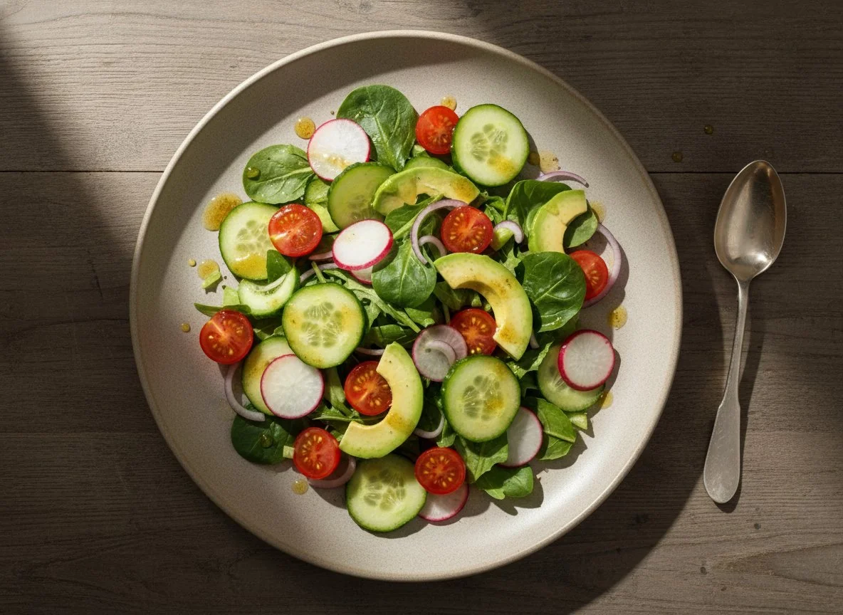 Овощной салат с авокадо и заправкой photo