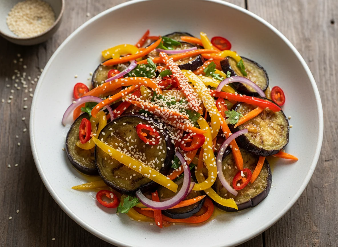 Овощной салат с баклажанами и перцем чили photo