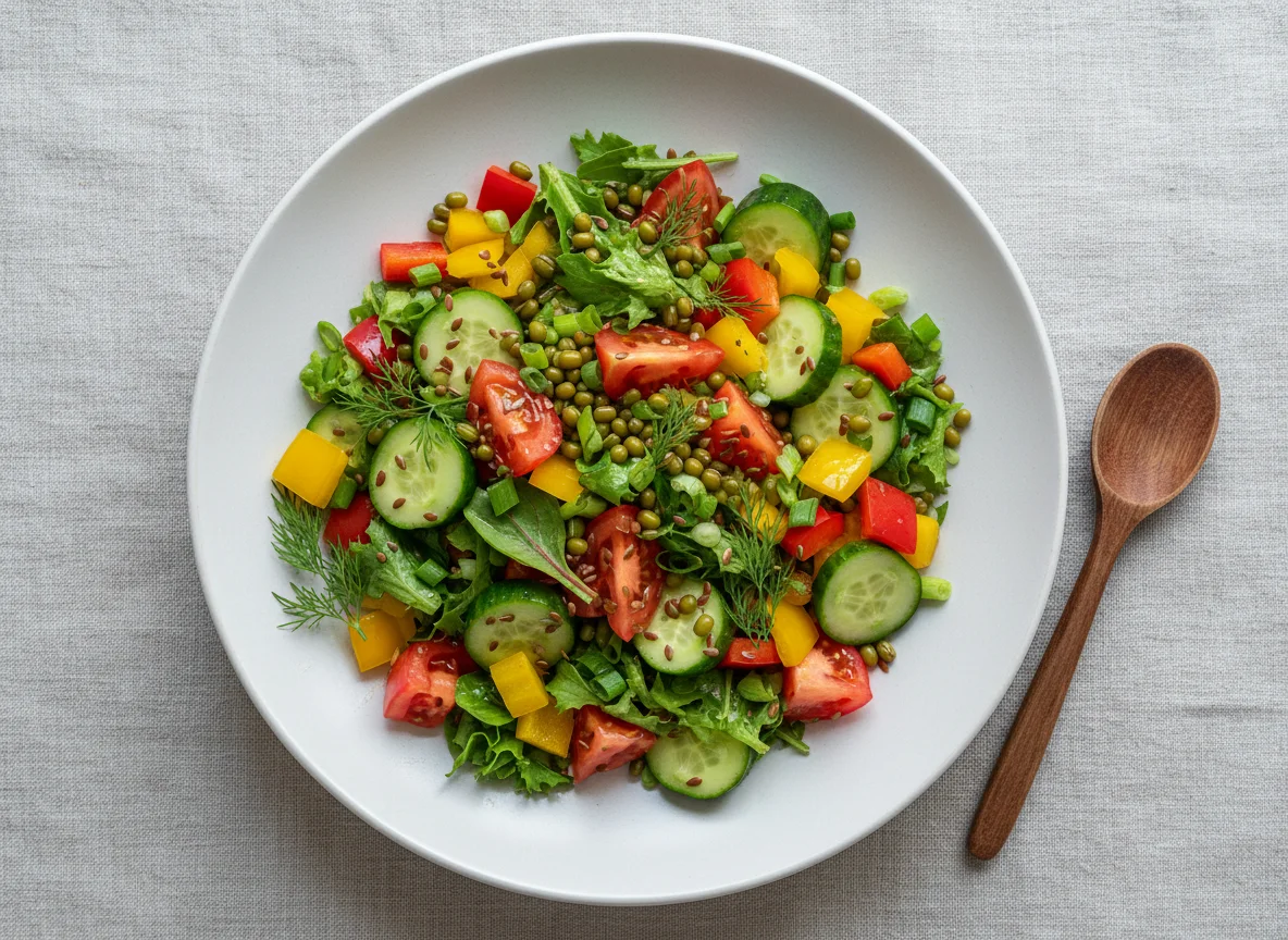 Овощной салат с бобовыми и семенами photo