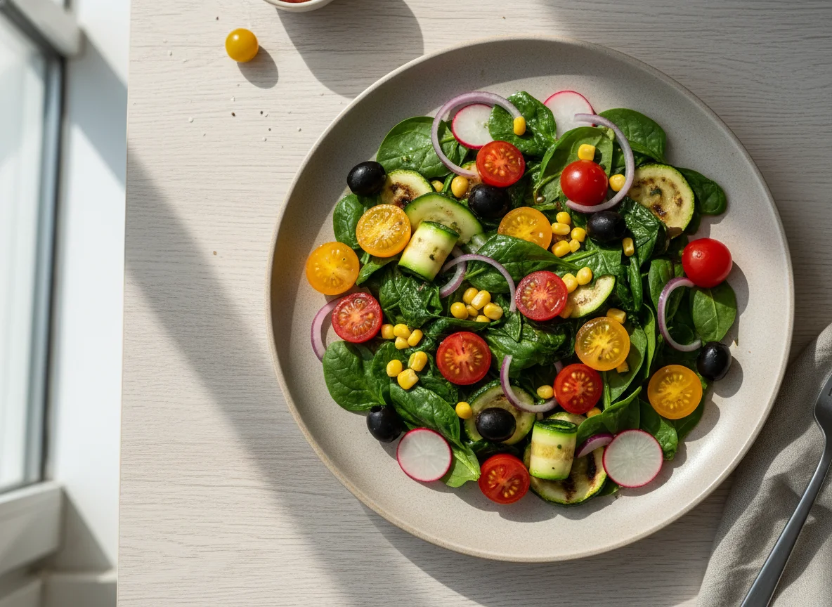 Овощной салат с черри и шпинатом photo