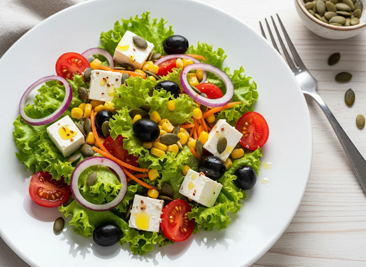 Овощной салат с фетой и семечками photo