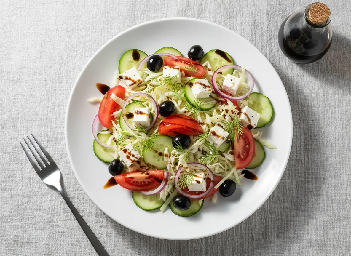 Овощной салат с фетой и соевым соусом photo