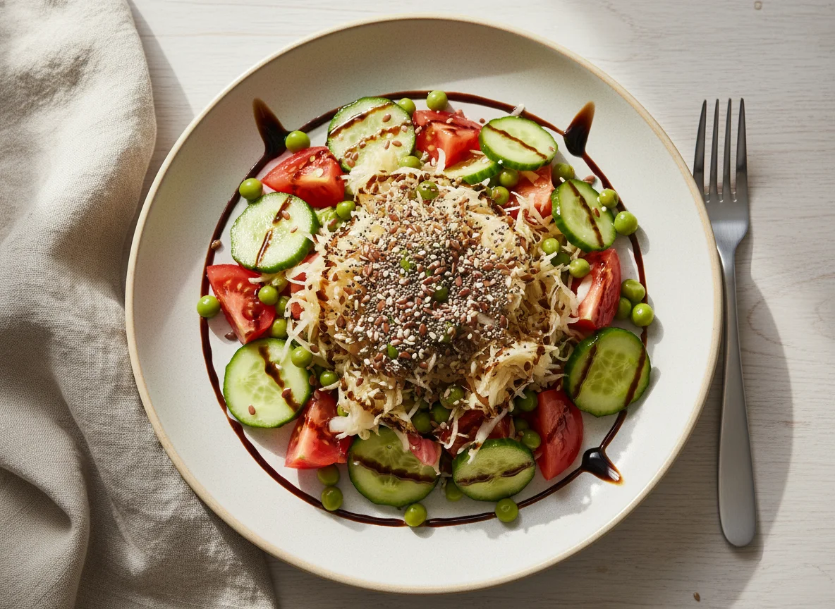 Овощной салат с горошком и квашеной капустой photo