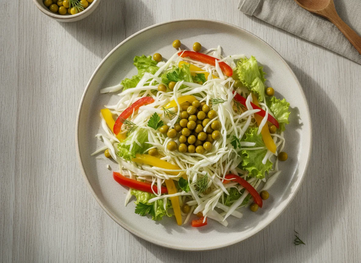 Овощной салат с капустой и горошком photo