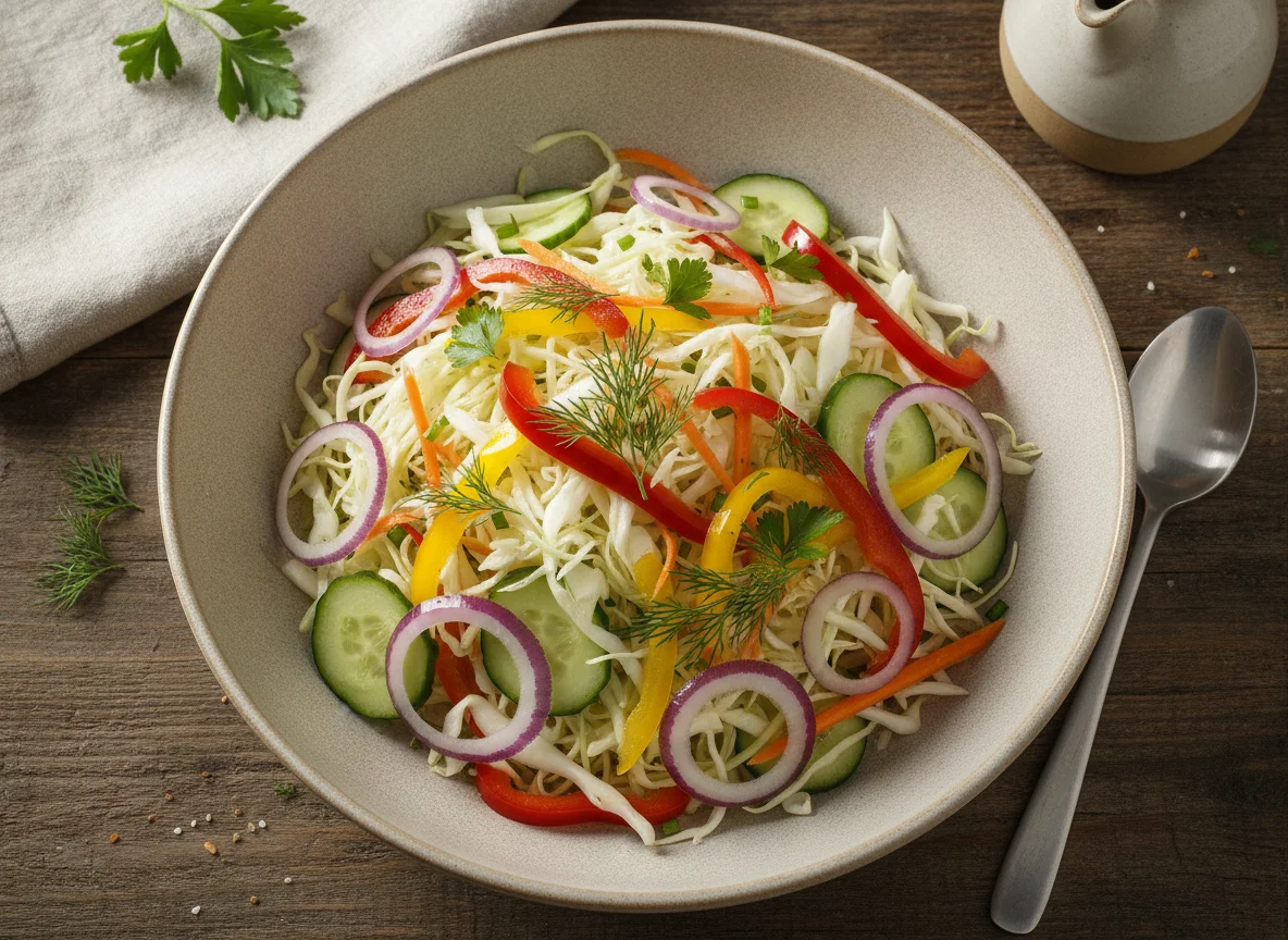 Овощной салат с капустой и красным луком photo