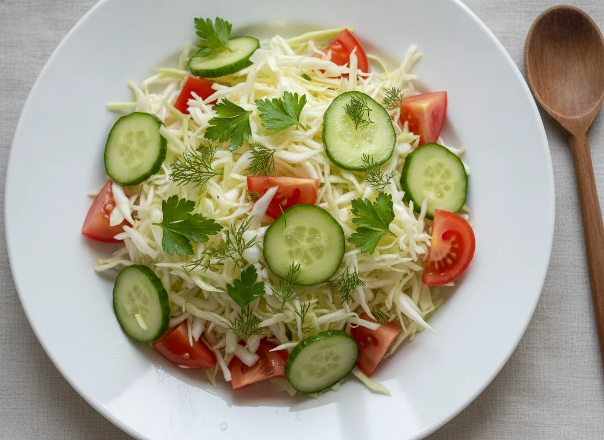 Овощной салат с капустой и огурцами photo
