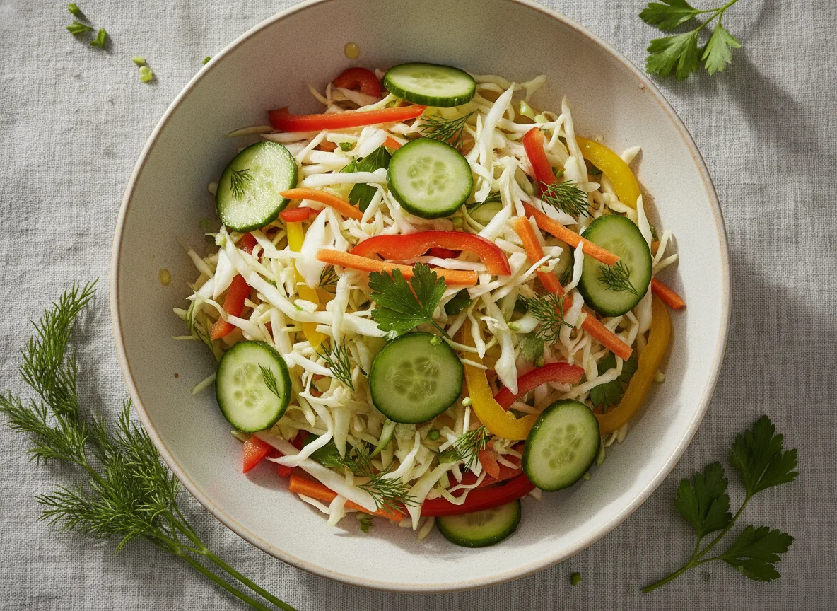 Овощной салат с капустой и огурцом photo