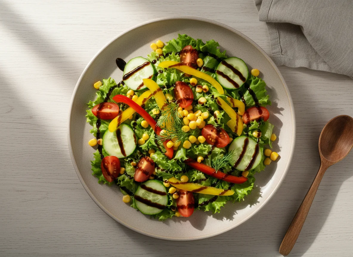 Овощной салат с кукурузой и бальзамическим соусом photo