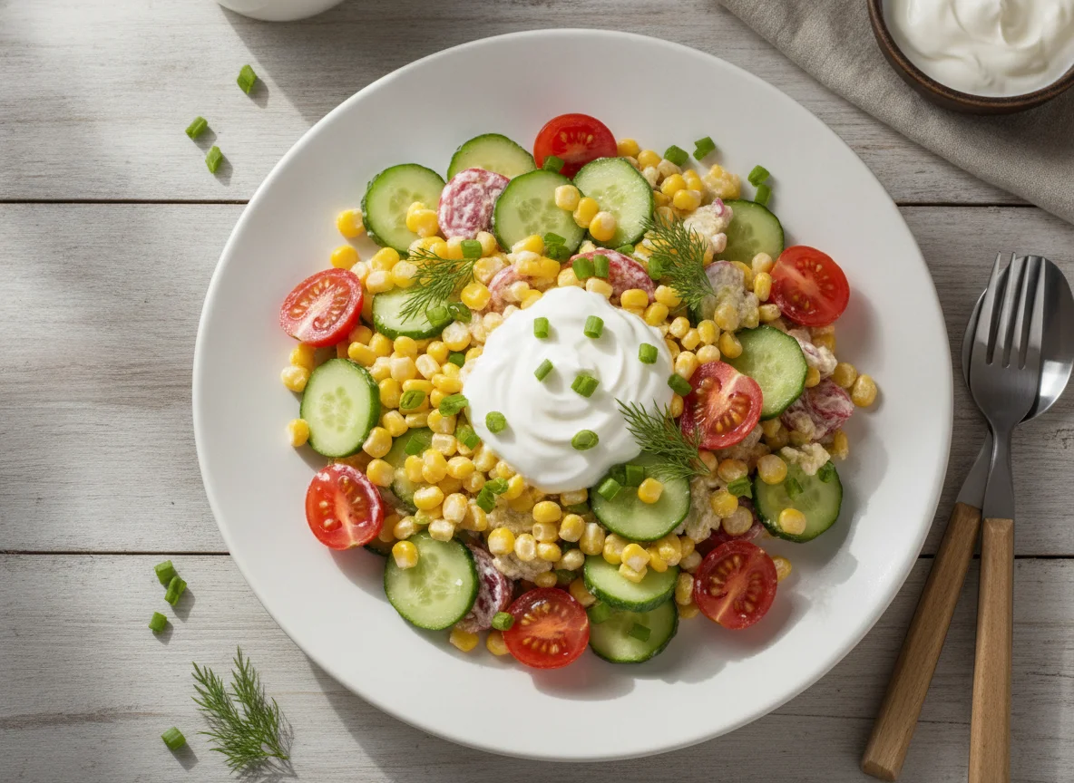 Овощной салат с кукурузой и сметаной photo