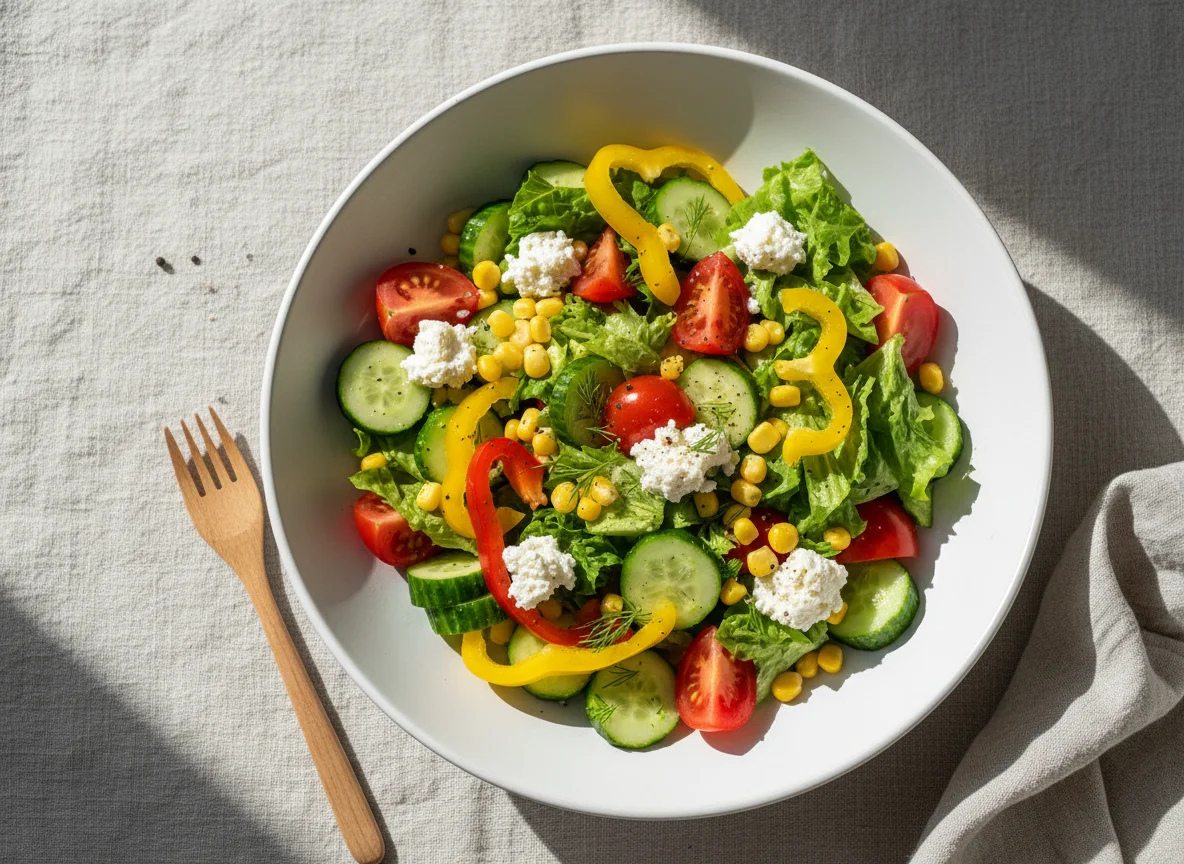 Овощной салат с кукурузой и сыром photo