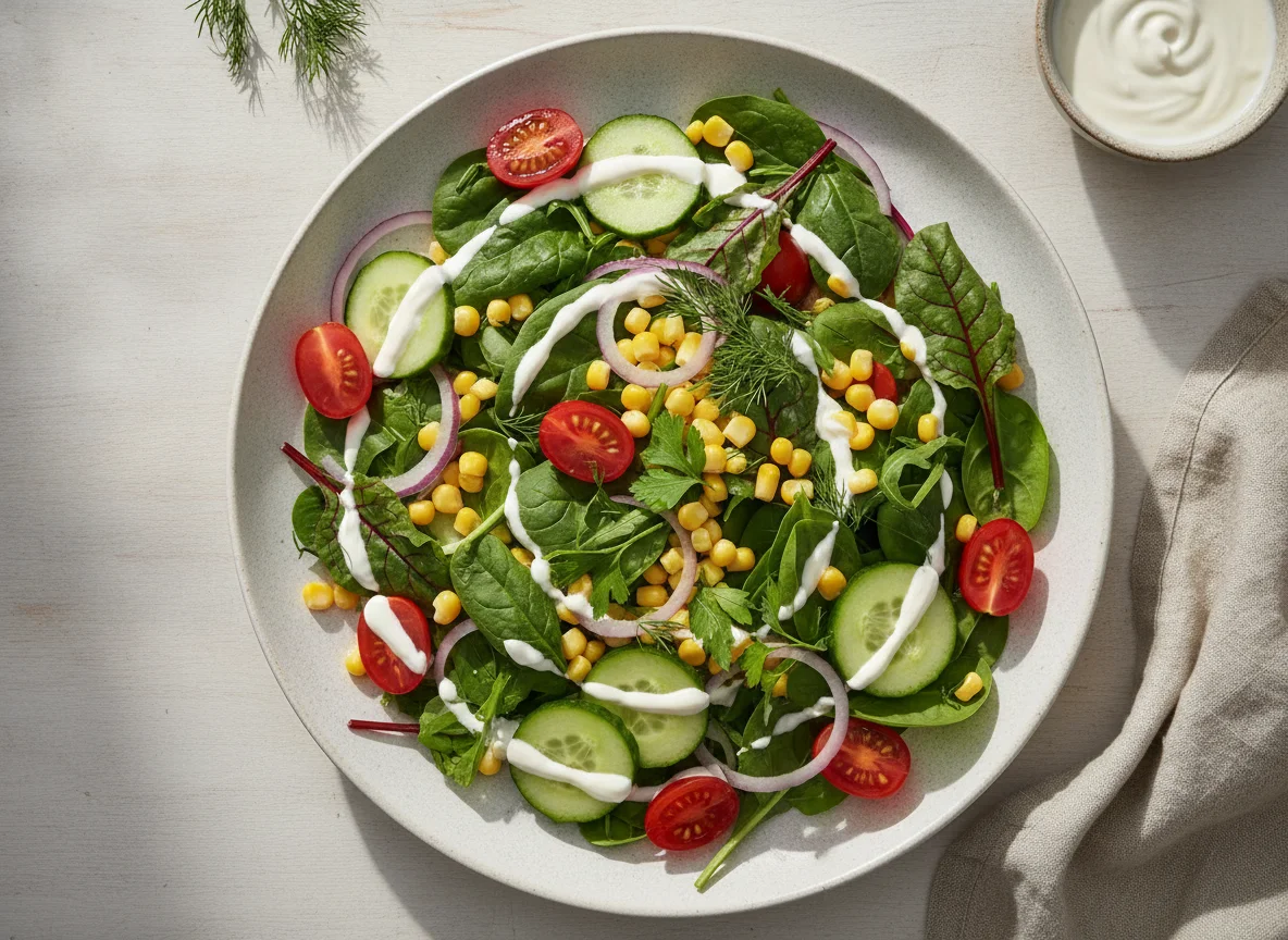 Овощной салат с кукурузой и зеленью photo