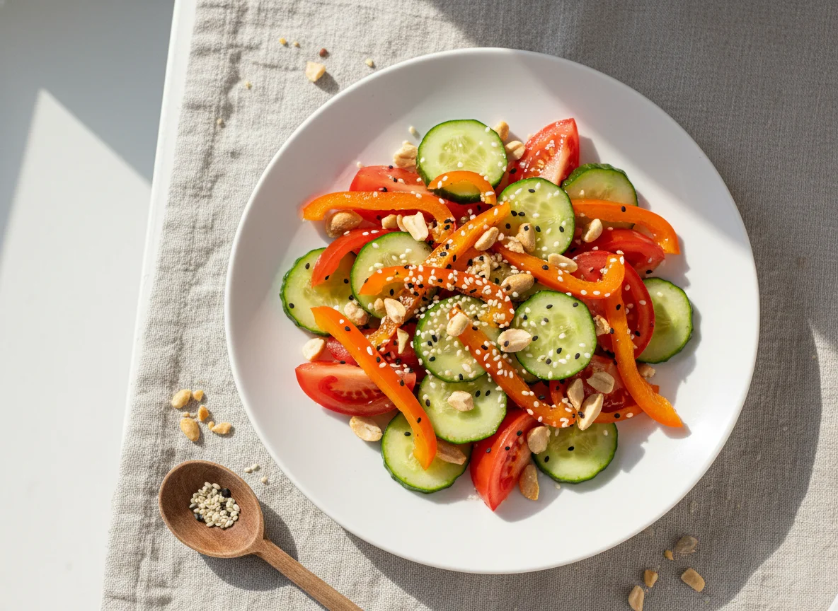 Овощной салат с кунжутом и арахисом photo