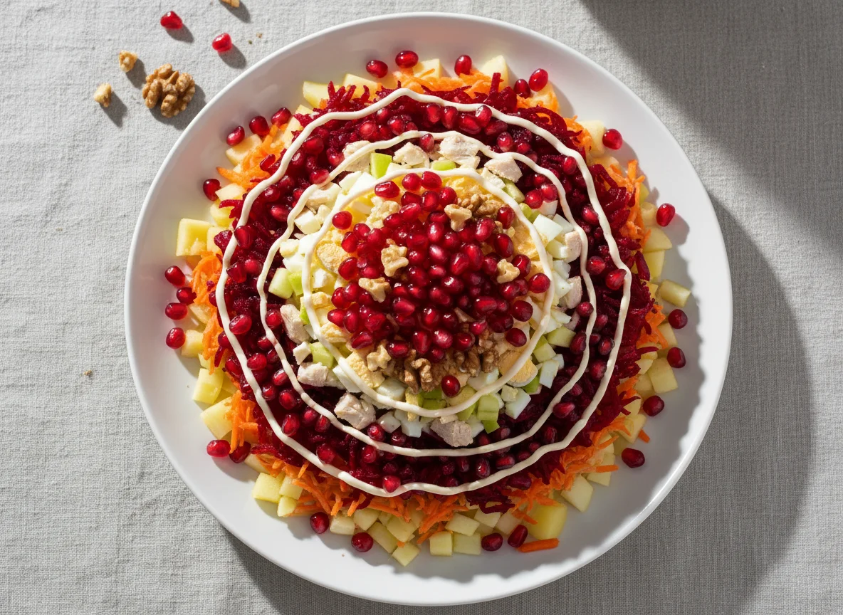 Овощной салат с курицей и гранатом photo