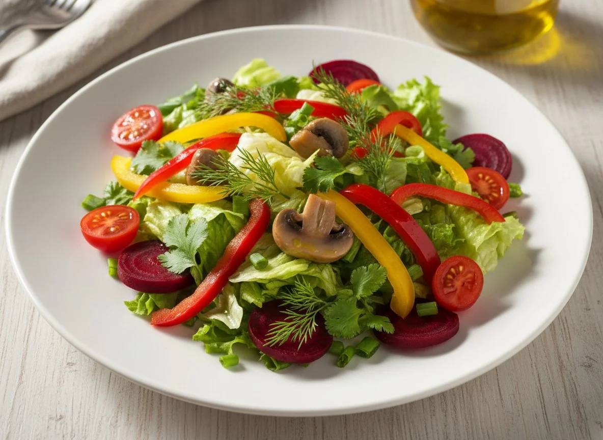 Овощной салат с маринованными грибами photo