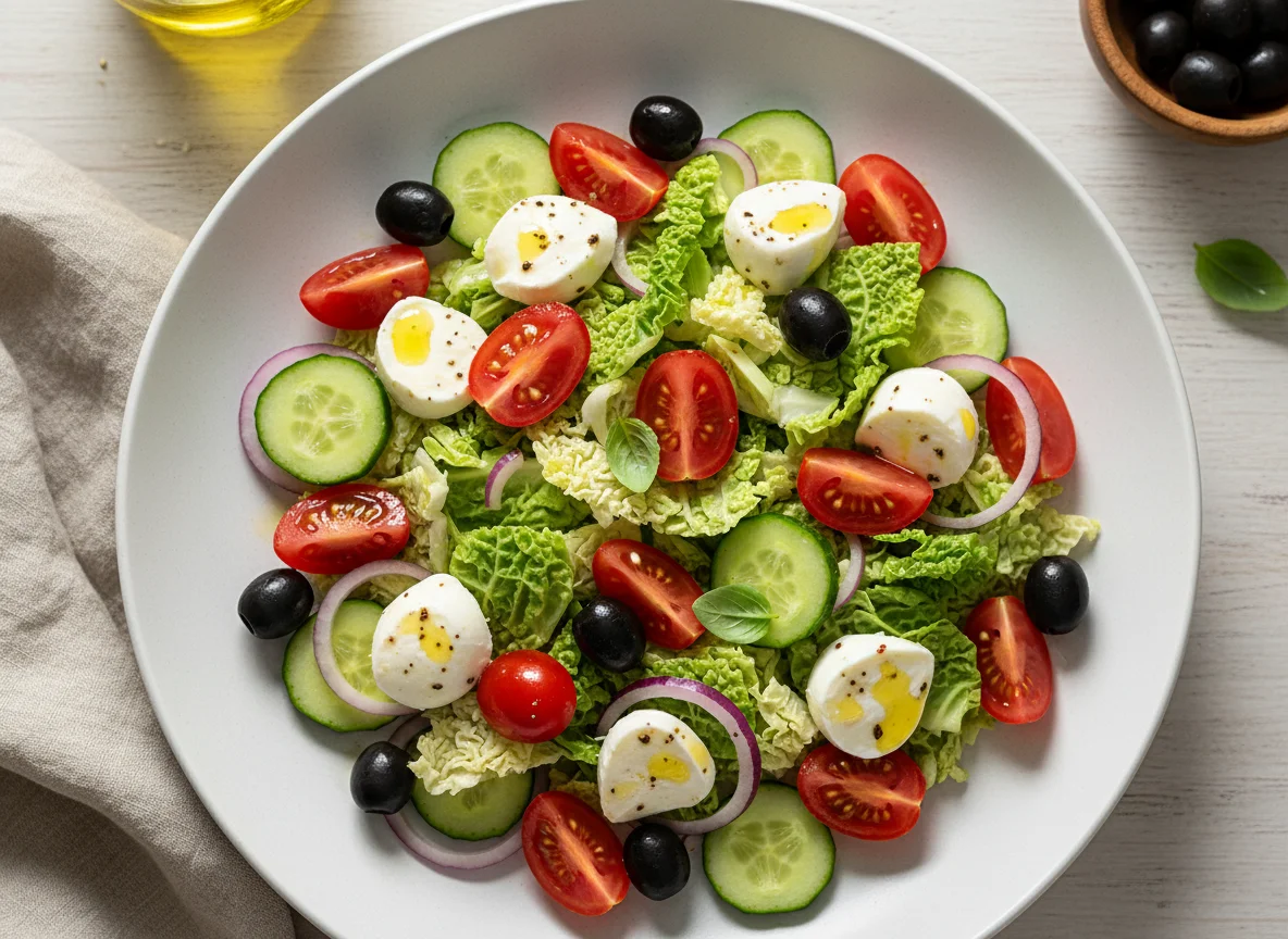 Овощной салат с моцареллой и оливками photo