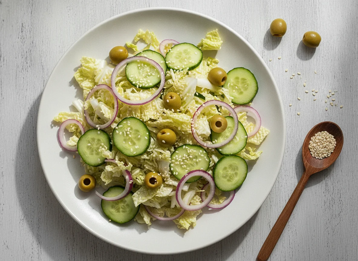 Овощной салат с пекинской капустой и оливками photo