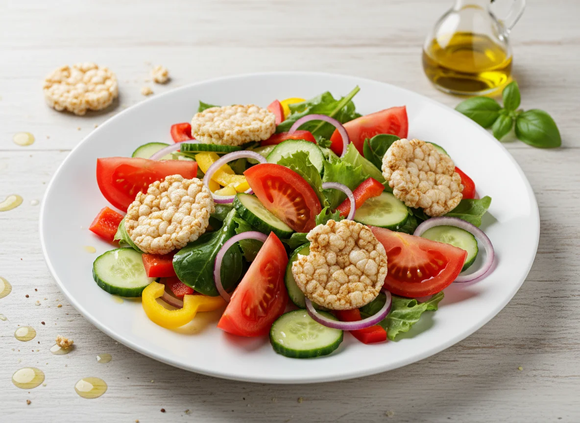 Овощной салат с рисовым хлебцем photo