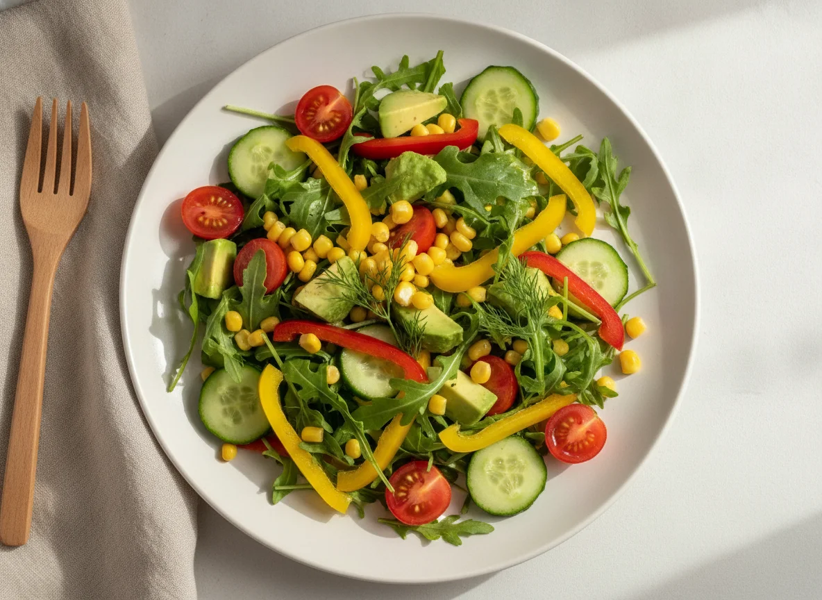 Овощной салат с рукколой и кукурузой photo