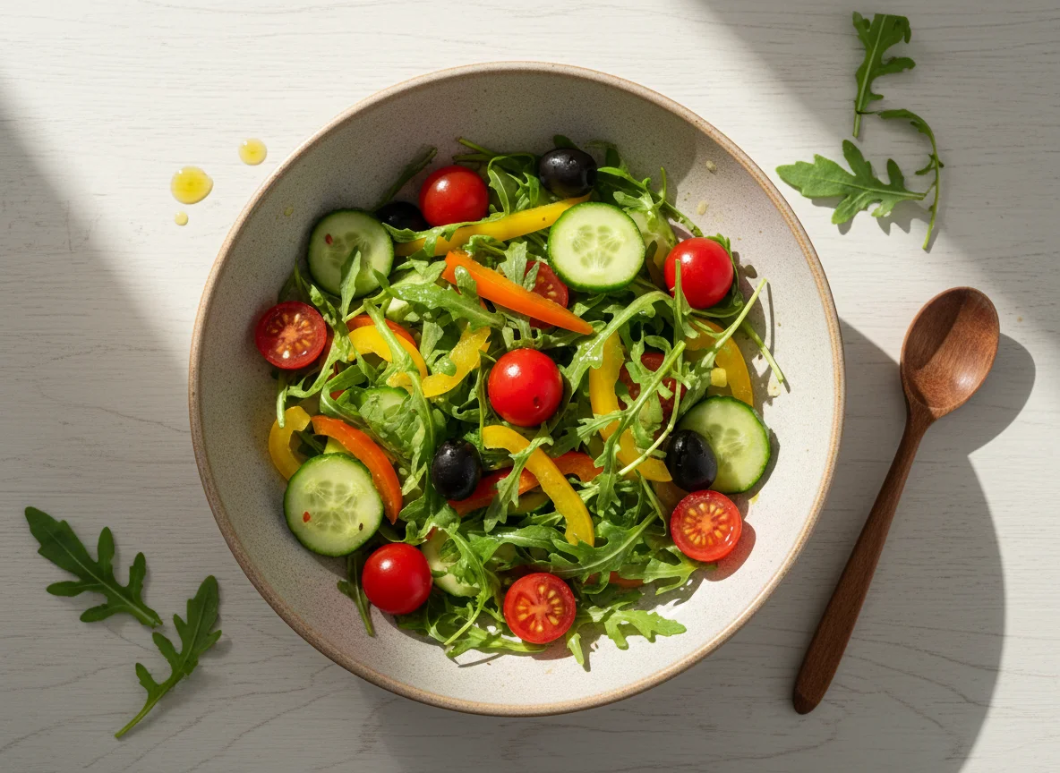 Овощной салат с рукколой и оливками photo