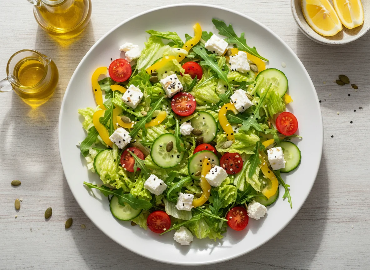 Овощной салат с сыром и семечками photo