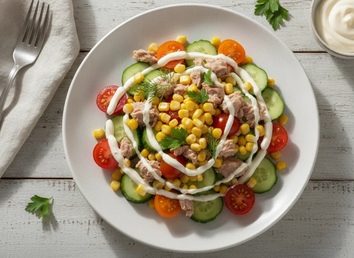 Овощной салат с тунцом и кукурузой photo