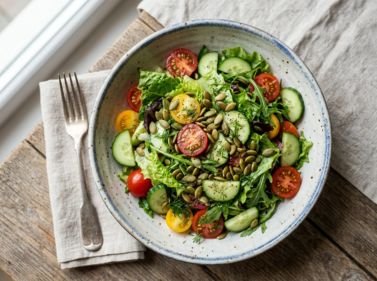 Овощной салат с тыквенными семечками photo