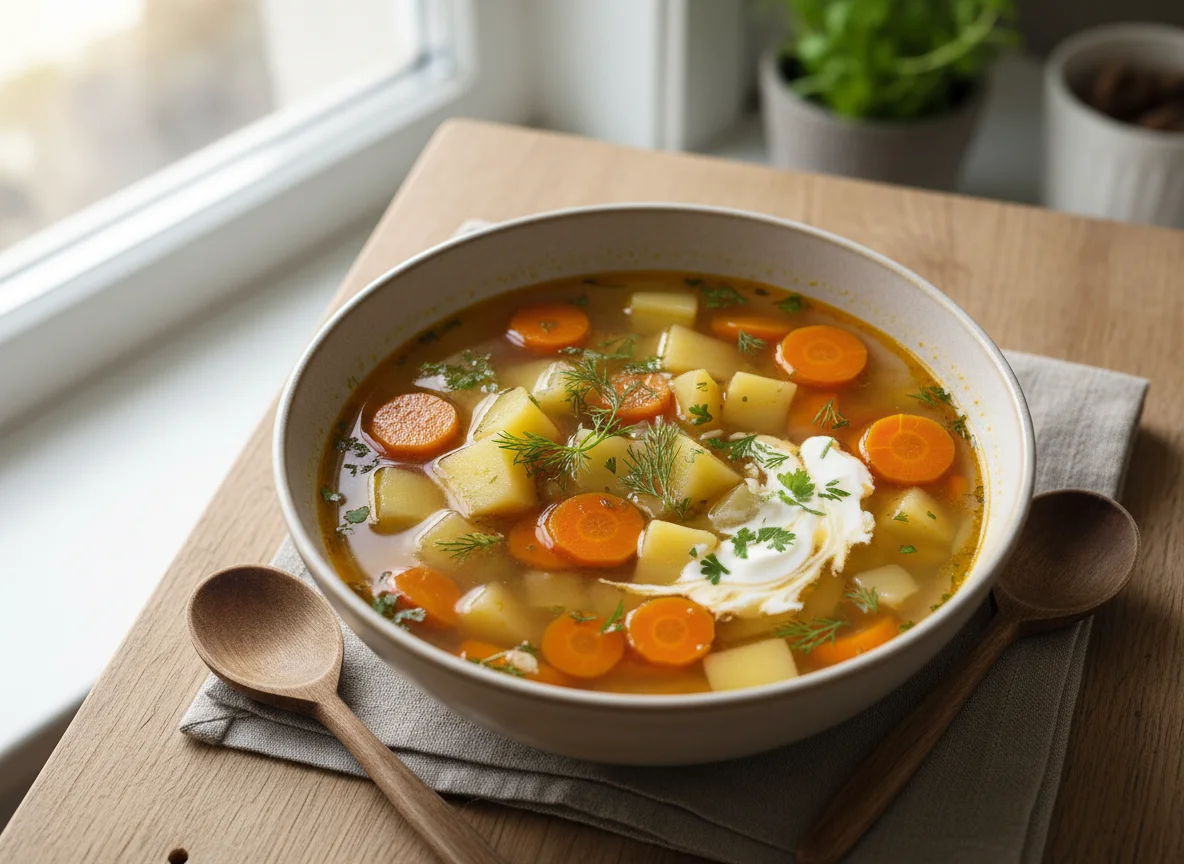 Овощной суп с картофелем и морковью photo