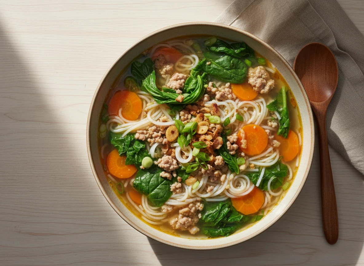 Овощной суп с лапшой и мясом photo