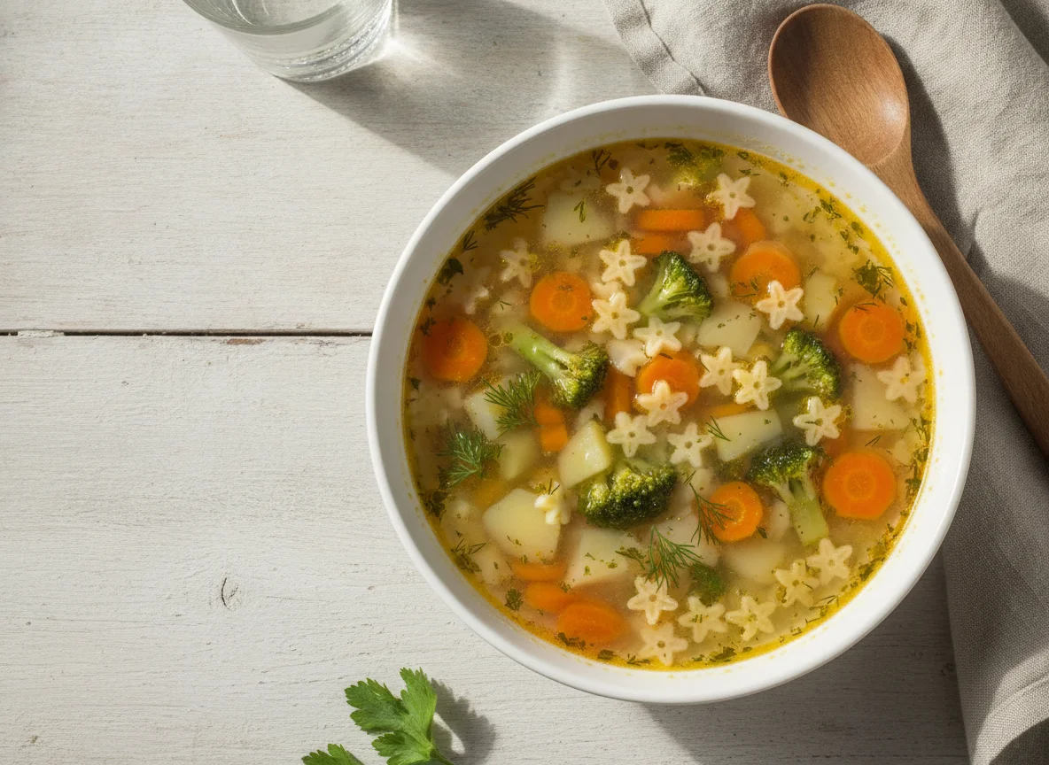 Овощной суп с макаронами-звездочками photo